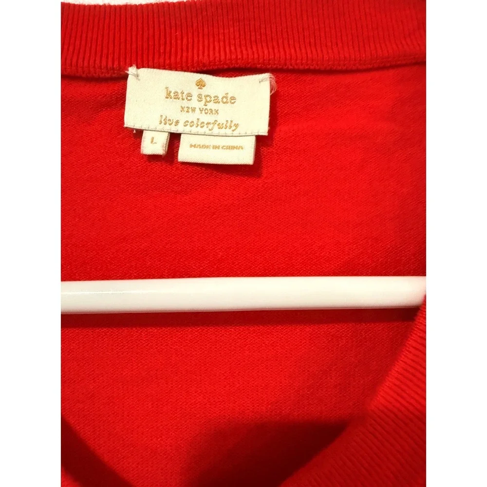 Kate Spade New York Womens Red Bow Cuff Button Front Cardigan Sweater Large